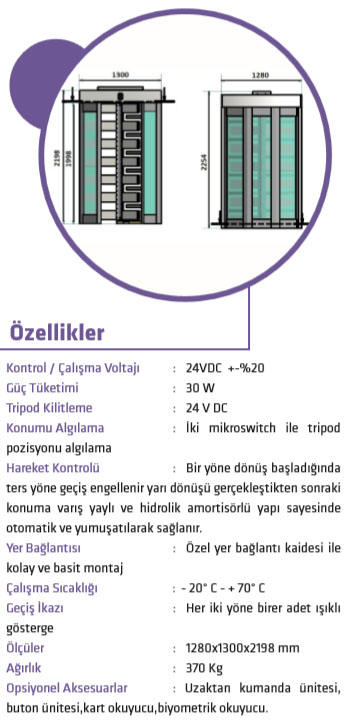 T 2500 K Single, 3 Kollu Kristal Boy Turnikesi